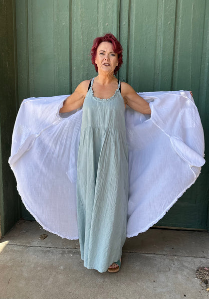 Trudy Linen Round Neck 2-Pocket Skinny Strap Dress by Paper Lace