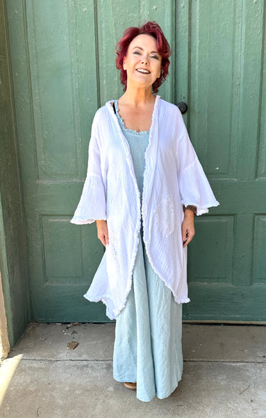 Tawny Open Flow Jacket w/ Cutesy Hem Jacket in White by Paper Lace