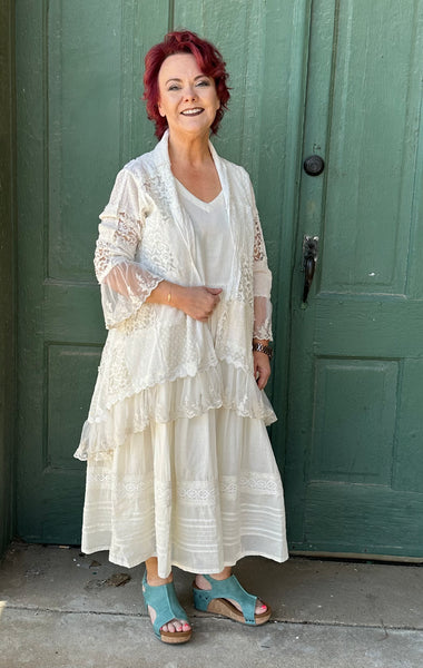 Cendu V-Neck Sleeveless Dress w/ Layered Eyelet Hem by Paper Lace