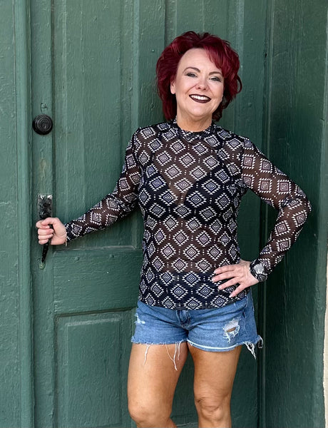 Top de malla con estampado azteca negro Sutton