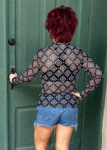 Top de malla con estampado azteca negro Sutton