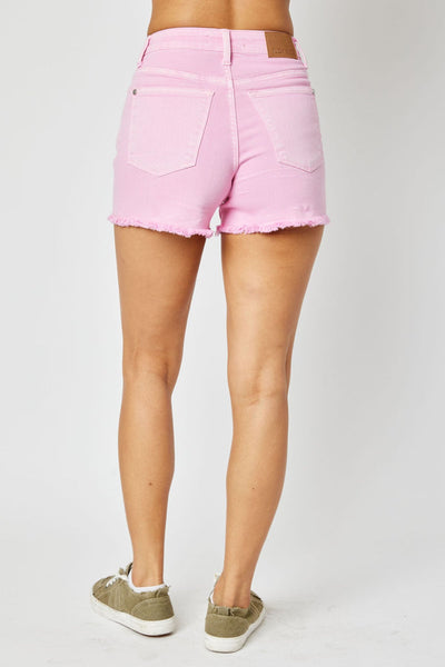 150225 Ridglie Mid-Rise Pink Fray Hem Judy Blue Jean Shorts