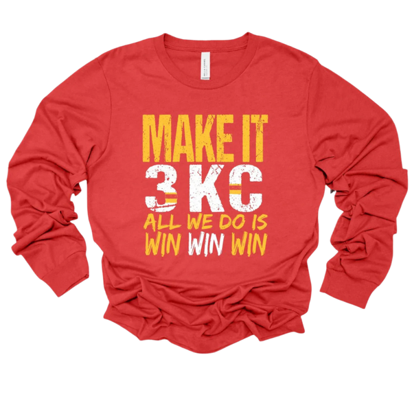 Camiseta de manga larga roja jaspeada KC Make It 3 All We Do Is Win Win Win