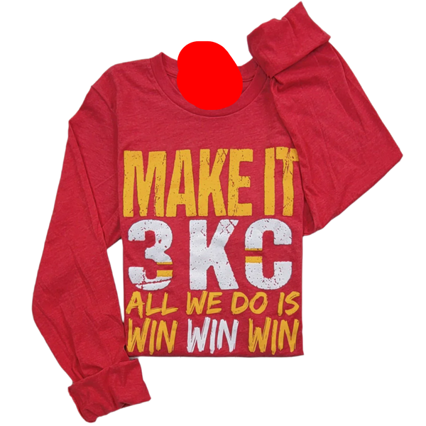 Camiseta de manga larga roja jaspeada KC Make It 3 All We Do Is Win Win Win