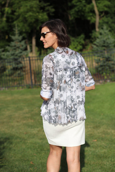 Alice Silver Daisy Mesh 3/4 Sleeve Cardigan