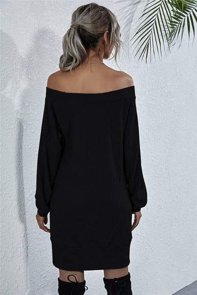 Waffle-Knit Boat Neck Mini Dress - ONLINE EXCLUSIVE!