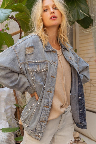1137 Trudy Denim Studded Jacket