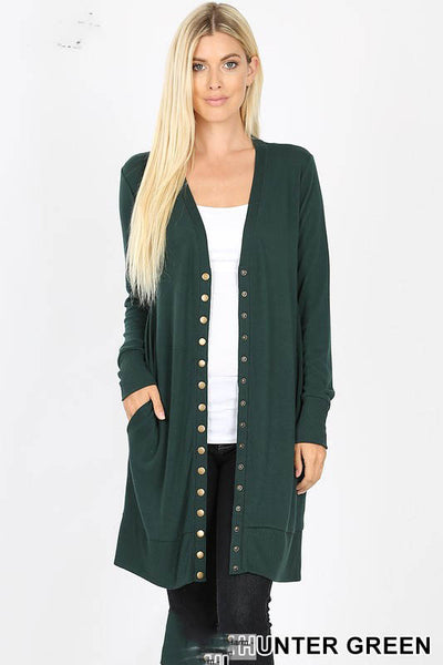 2059 Michelle Thigh-Length Snap Button Sweater Cardigan