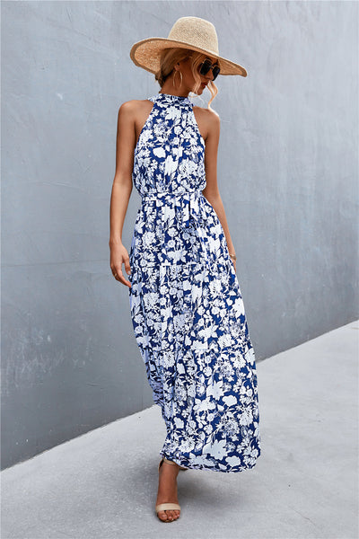 Printed Sleeveless Tie Waist Maxi Dress - ONLINE EXCLUSIVE!