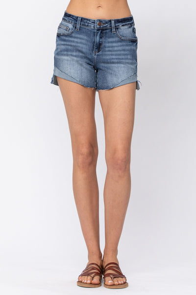 150019 Caren Mid-Rise Half-Cuffed Shorts by Judy Blue