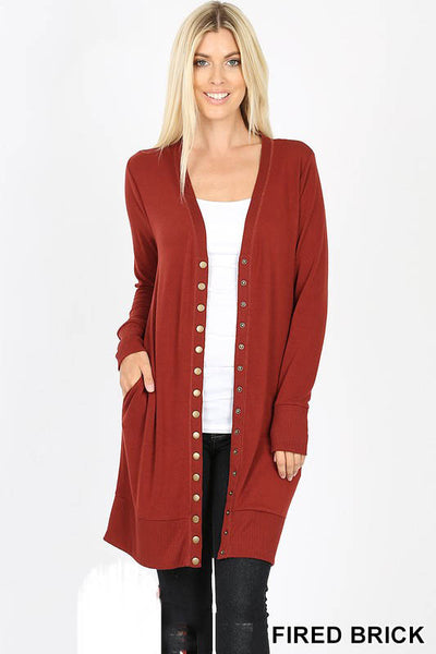 2059 Michelle Thigh-Length Snap Button Sweater Cardigan