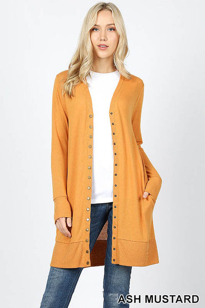 2059 Michelle Thigh-Length Snap Button Sweater Cardigan