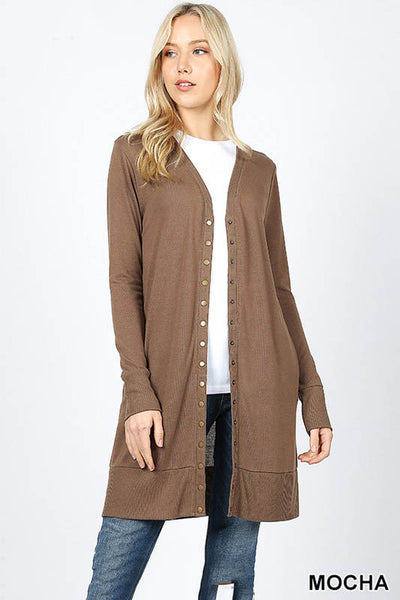 2059 Michelle Thigh-Length Snap Button Sweater Cardigan