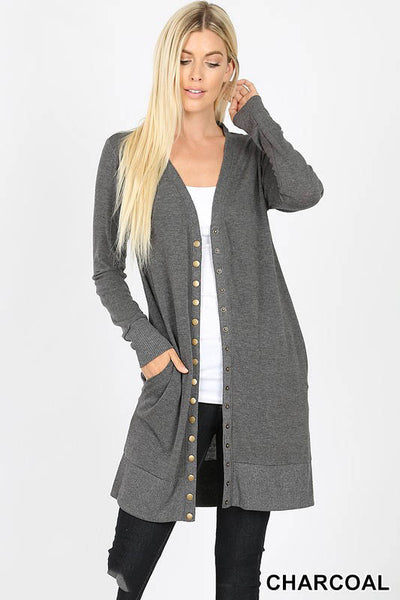 2059 Michelle Thigh-Length Snap Button Sweater Cardigan