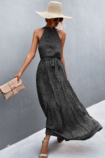 Printed Sleeveless Tie Waist Maxi Dress - ONLINE EXCLUSIVE!