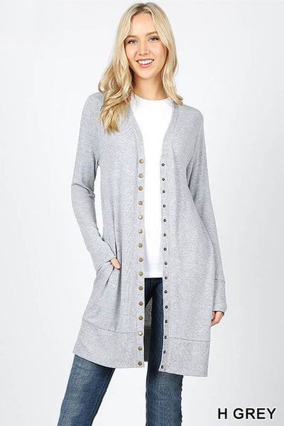 2059 Michelle Thigh-Length Snap Button Sweater Cardigan