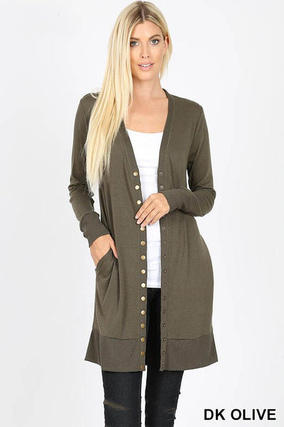 2059 Michelle Thigh-Length Snap Button Sweater Cardigan