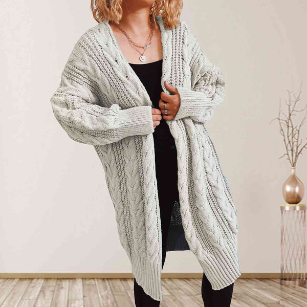 Queenie Cable-Knit Open Front Dropped Shoulder Cardigan - TIK TOK VIRAL!