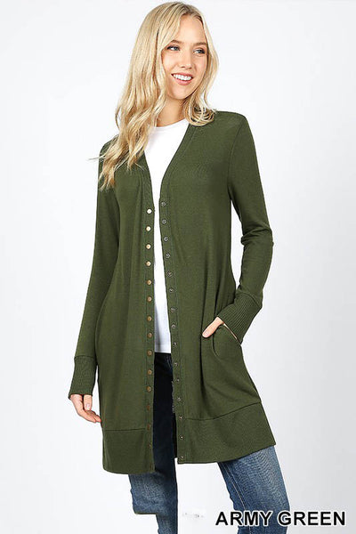 2059 Michelle Thigh-Length Snap Button Sweater Cardigan