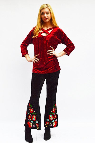 Carmen Black Crushed Velvet Flare Pants - Plus Size ONLY