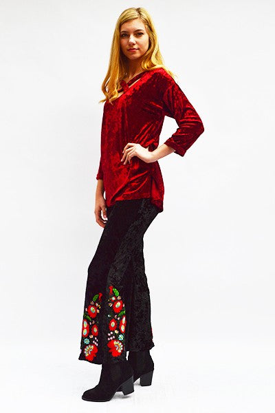 Carmen Black Crushed Velvet Flare Pants - Plus Size ONLY