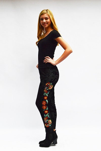 Leggings bordados de terciopelo triturado Luisa - SOLO talla grande