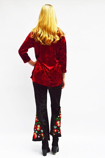 Carmen Black Crushed Velvet Flare Pants - Plus Size ONLY