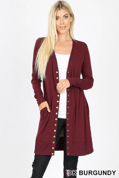 2059 Michelle Thigh-Length Snap Button Sweater Cardigan