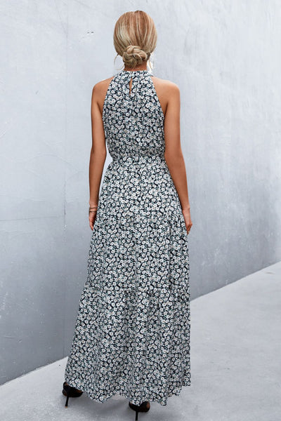 Printed Sleeveless Tie Waist Maxi Dress - ONLINE EXCLUSIVE!