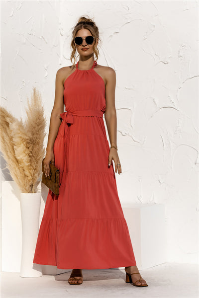 Halter Neck Tie Waist Tiered Maxi Dress - ONLINE EXCLUSIVE!