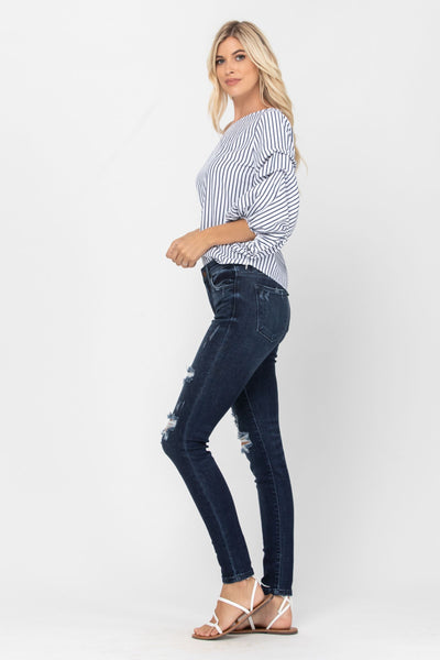82214 Ella Mid-Rise Destroyed Skinny Judy Blue Jeans