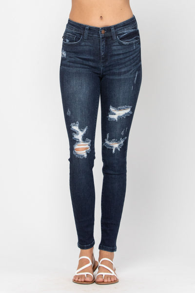 82214 Ella Mid-Rise Destroyed Skinny Judy Blue Jeans