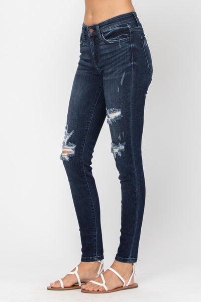 82214 Ella Mid-Rise Destroyed Skinny Judy Blue Jeans