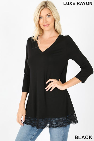 5640 Portia 3/4 Sleeve V-Neck Lace Tunic