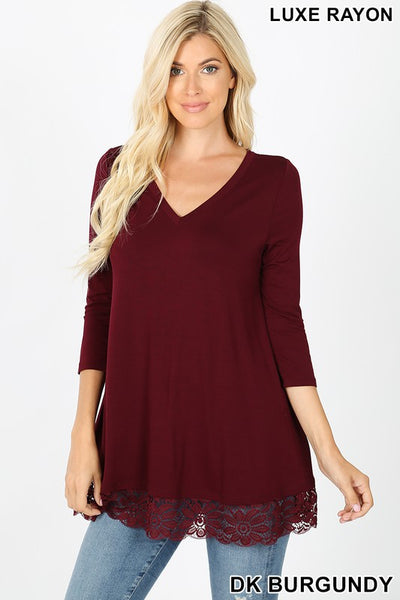 5640 Portia 3/4 Sleeve V-Neck Lace Tunic