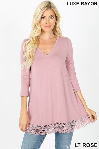 5640 Portia 3/4 Sleeve V-Neck Lace Tunic