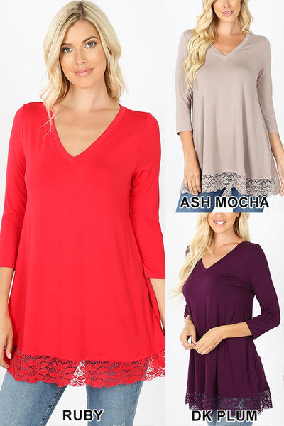 5640 Portia 3/4 Sleeve V-Neck Lace Tunic