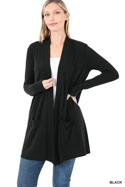 1443 Denali Black Slouchy Pocket Cardigan