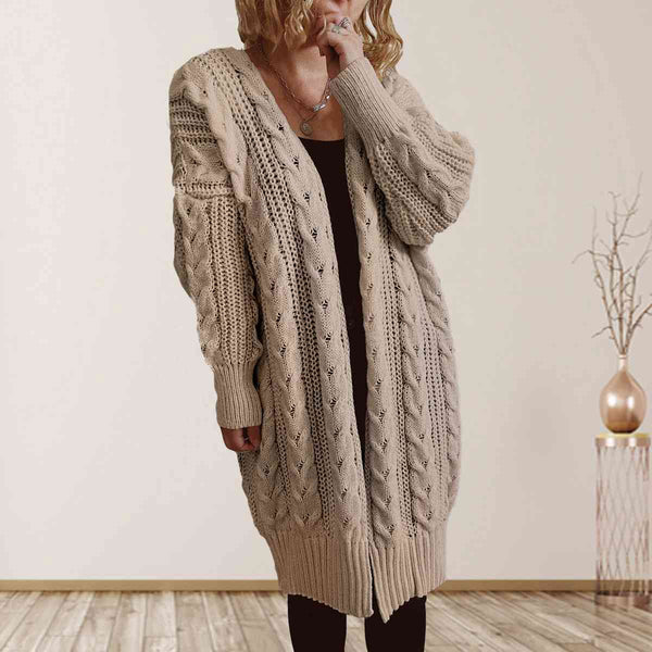 Queenie Cable-Knit Open Front Dropped Shoulder Cardigan - TIK TOK VIRAL!