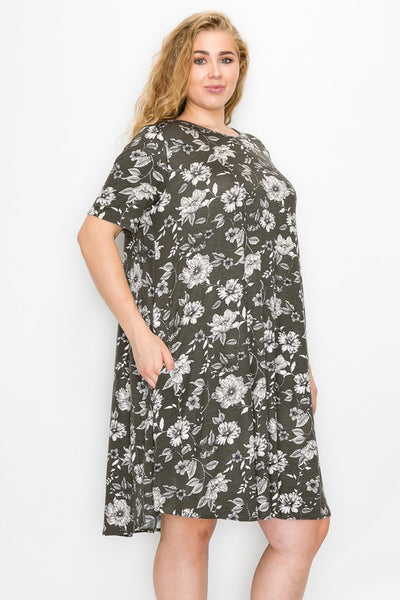 12617 Vestido Marie Estampado de Flores con Bolsillos