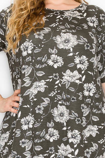 12617 Vestido Marie Estampado de Flores con Bolsillos