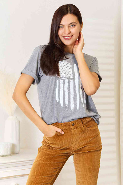 Simply Love US Flag Graphic Cuffed Sleeve T-Shirt - ONLINE EXCLUSIVE!