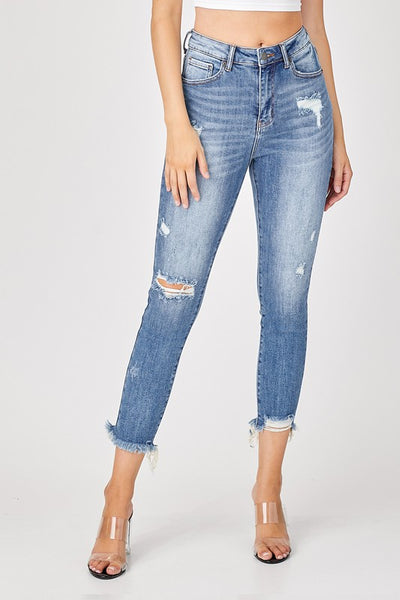 Risen Jeans Hi-Rise Relaxed Fit Distressed Skinnies