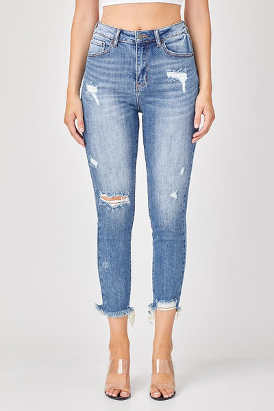 Risen Jeans Hi-Rise Relaxed Fit Distressed Skinnies
