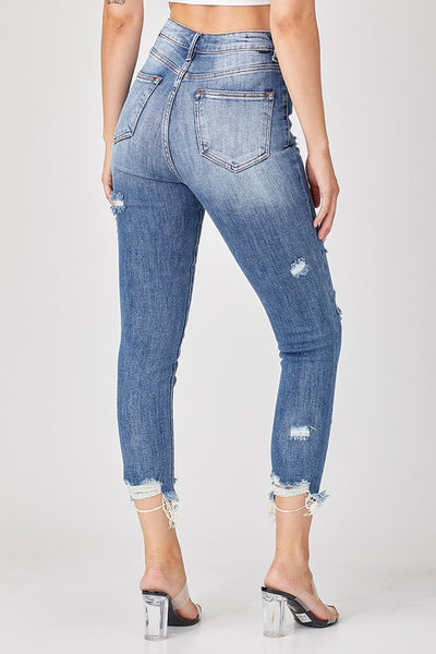 Risen Jeans Hi-Rise Relaxed Fit Distressed Skinnies