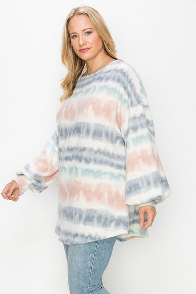 10944 Karsyn Bubble Sleeve Tie Dye Print Top - Extended Plus!