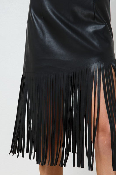 Edalyn Faux Leather Fringe Knee Length Skirt