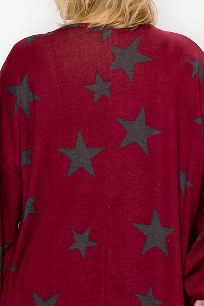 10887 Top Mila con estampado de estrellas y mangas de burbujas - ¡Extendido Plus!