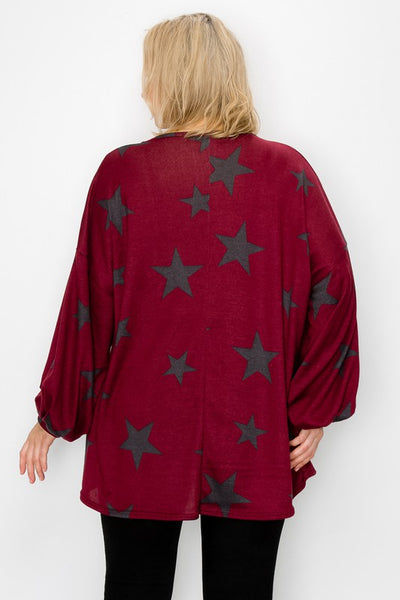 10887 Top Mila con estampado de estrellas y mangas de burbujas - ¡Extendido Plus!