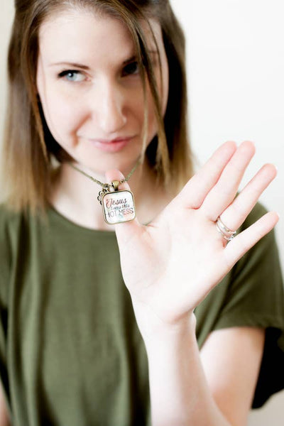 342 Josephine "Jesus Loves this Hot Mess" Necklace - 30" Chain